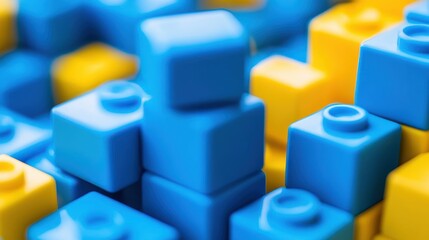 Obraz premium Colorful plastic toy building blocks arranged in a close up photograph