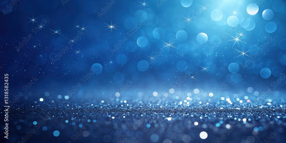 Poster A sparkling blue and white background with twinkling lights and soft bokeh effects, perfect for holiday and festive designs.