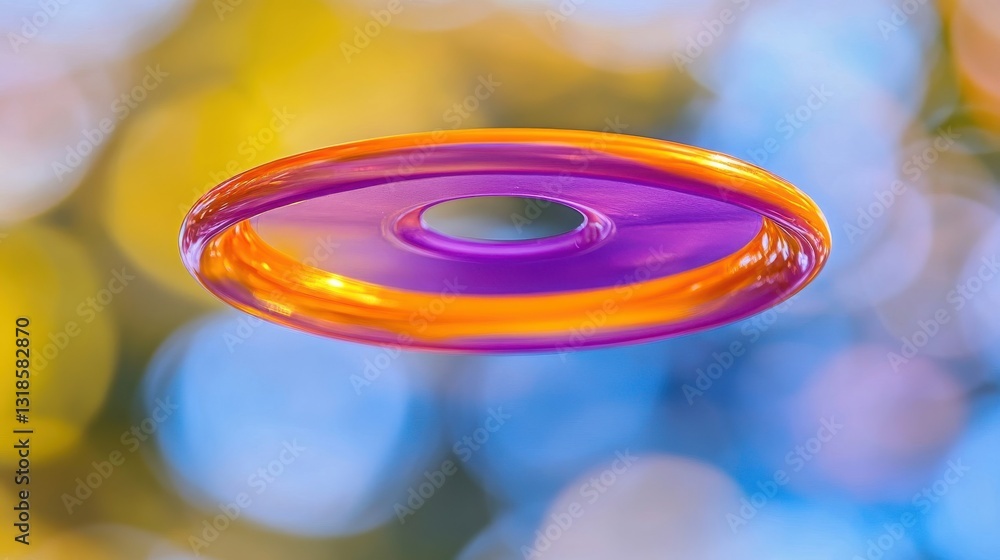 Poster a colorful ring hovering with a blurred background of light