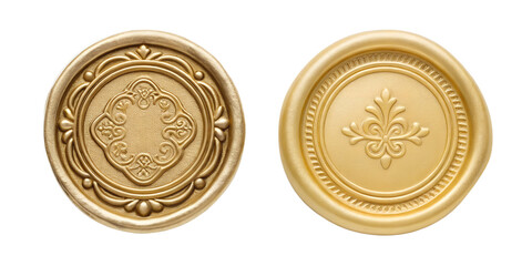 Gold Wax Seal on White, Elegant Seal, Luxurious Gold Embossing, Cut Out