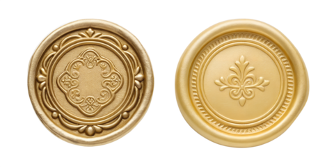 Gold Wax Seal on White, Elegant Seal, Luxurious Gold Embossing, Cut Out