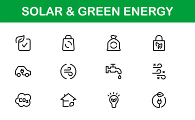 Solar and Green Energy Icons Set. Clean, Renewable Power and Sustainability Icons for Modern Projects