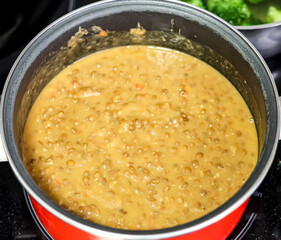 Healthy food. Nutrition. Cooking lentils home-style. 