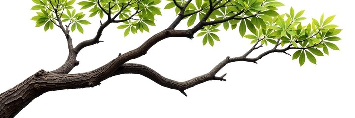 Twisted tree branch isolated on white background, nature, wood
