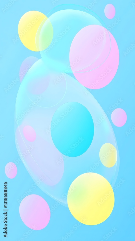Poster Abstract vertical background featuring overlapping colorful bubbles floating on a light blue backdrop