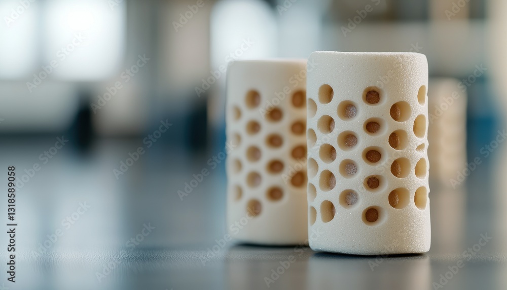 Poster herniated disc therapy concept. two cylindrical objects with patterns on a blurred background.