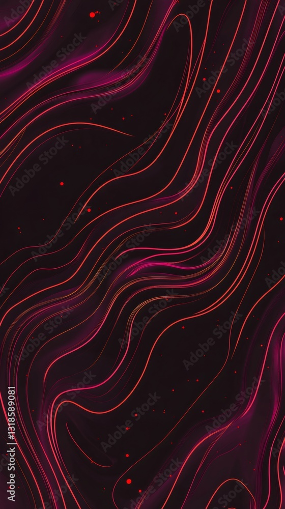 Poster abstract background with flowing red and purple lines on black, creating a mesmerizing visual effect