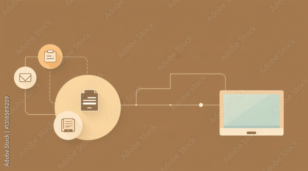 Poster a digital data flow process with a tablet and documents