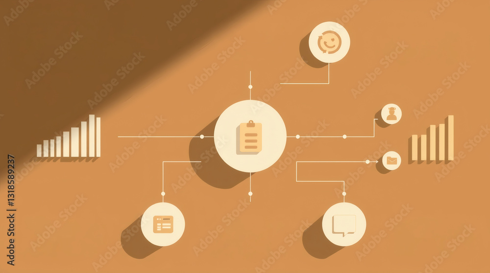 Poster a network diagram or visual representation that is a chart on a brown background