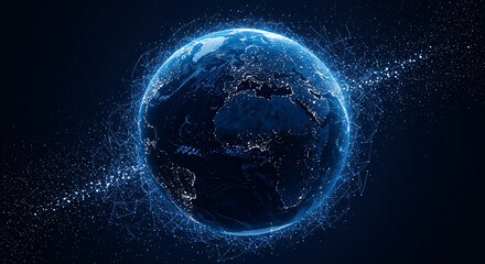 Obraz premium Glowing Blue Digital Earth with Particle Effects