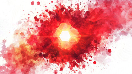 Supernova explosion with glowing red hexagons expanding outward, low poly on a white background