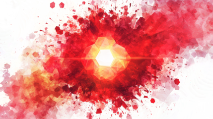 Supernova explosion with glowing red hexagons expanding outward, low poly on a white background