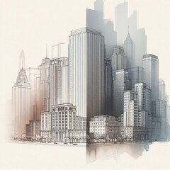 abstract architectural drawing of city buildings
