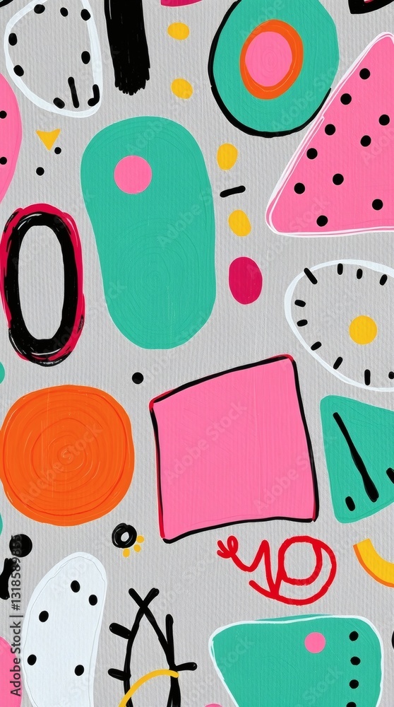 Aufkleber colorful geometric shapes create a vibrant and modern pattern. This abstract design features an array of shapes, adding a pop of color and visual interest