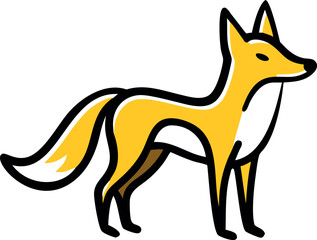 A white fox with a bushy tail and elegant stance in a clean design