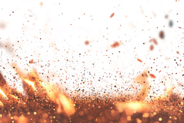 Blazing fire flames with flying sparks and embers, white background