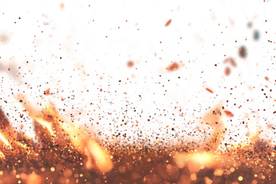 Blazing fire flames with flying sparks and embers, white background