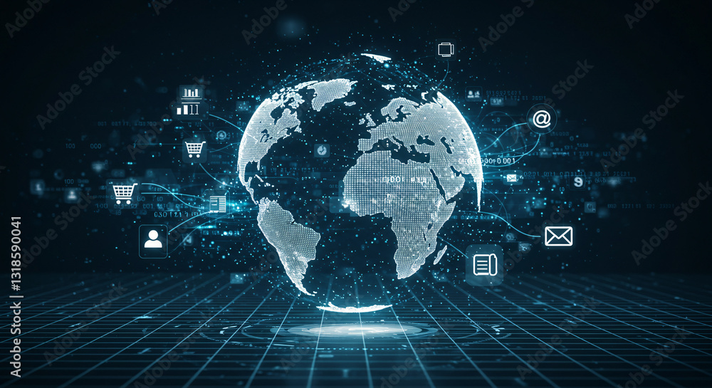 Wall mural Glowing Digital Globe Representing Global Network and Data Communication