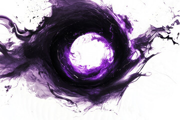Chaotic void magic with black swirling energy and purple lightning, ominous and powerful, white background