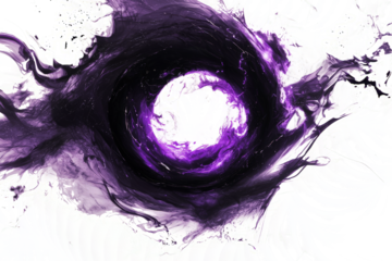 Chaotic void magic with black swirling energy and purple lightning, ominous and powerful, white background