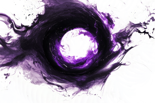 Chaotic void magic with black swirling energy and purple lightning, ominous and powerful, white background
