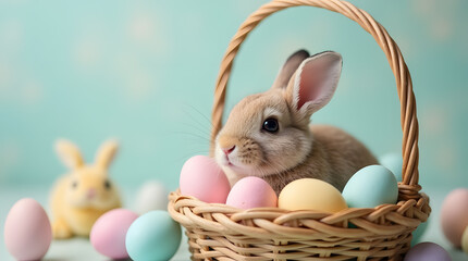 Adorable Easter Bunny with Colorful Eggs
