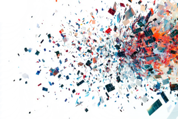 Digital world collapsing into chaotic pixels and data fragments
