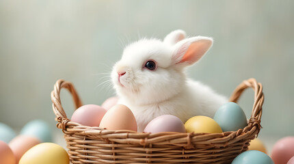 Adorable Easter Bunny with Colorful Eggs