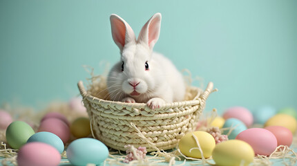 Adorable Easter Bunny with Colorful Eggs