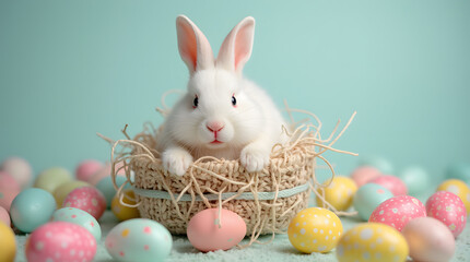 Adorable Easter Bunny with Colorful Eggs