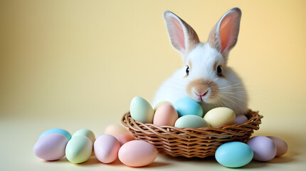 Adorable Easter Bunny with Colorful Eggs