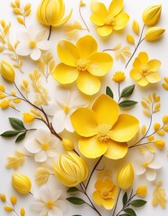 Spring Pattern Yellow on White Background