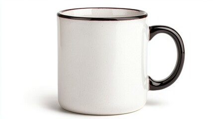 Off White Speckled Ceramic Mug With Black Handle And Rim