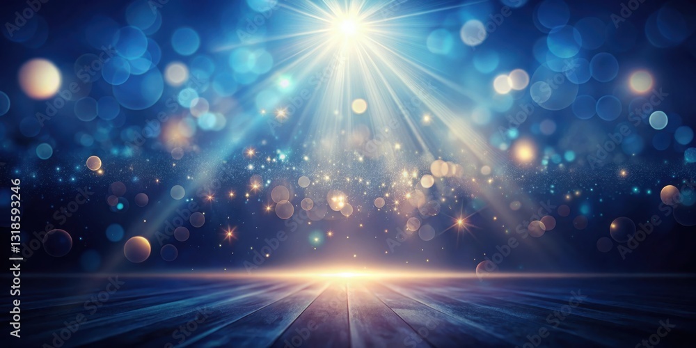 Aufkleber a radiant beam of light illuminates a wooden surface with shimmering dust particles and a soft blue 