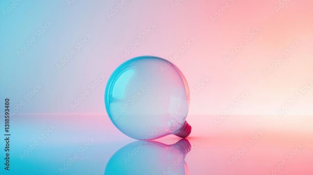 Poster a large translucent lightbulb resting on a reflective surface