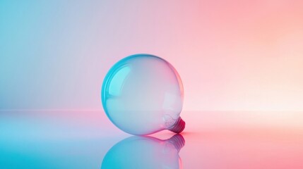 A large translucent lightbulb resting on a reflective surface