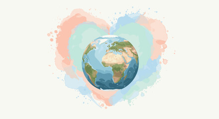 Naklejka premium Watercolor illustration of Earth with a heart-shaped background