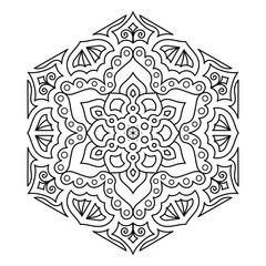 Elegant Floral Mandala Intricate Line Art for Coloring Books, Henna, Tattoos, Ornamental, Boho, Spiritual and Symmetrical Design for Mindfulness and Healing