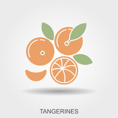 Tangerines. Flat con with shadow. Vector Illustration