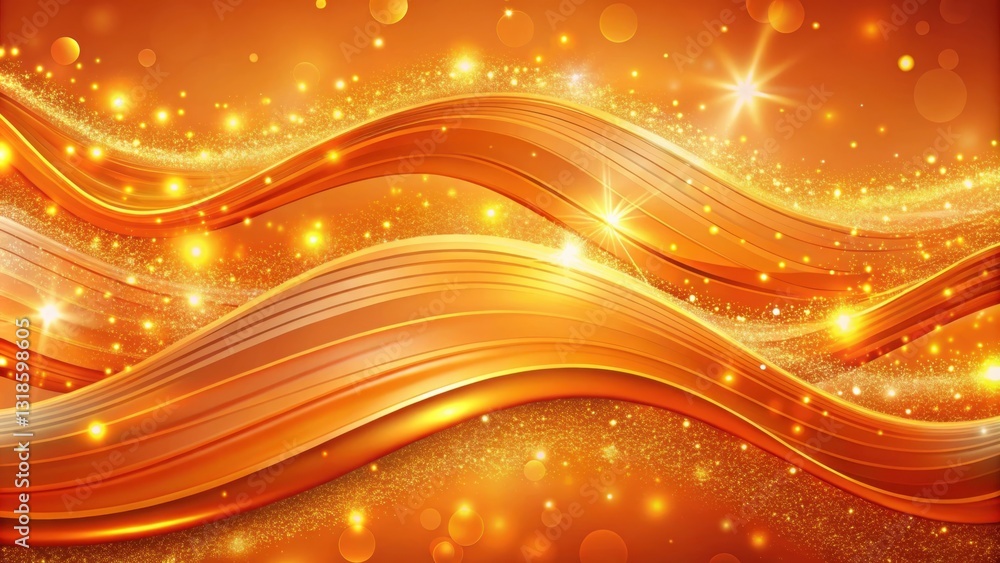 Poster abstract golden wave background with sparkling lights and glowing bokeh