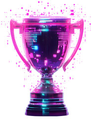 Pixel-Inspired Digital Trophy with Neon and Transparent Accents