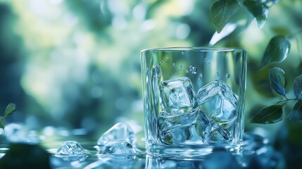 Refreshing Ice Cubes in Glass, Cool Nature Scene