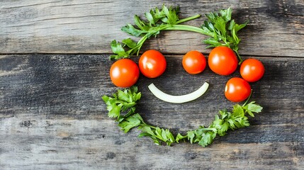 Happy Veggie Face on Rustic Wood