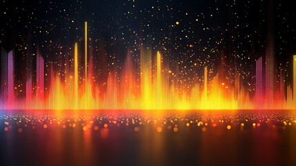 A sharp futuristic layout with overlapping glowing bar graphs and grid lines.