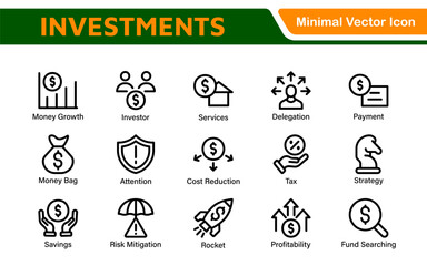 Modern Investments Icon Collection. Financial Vector Graphics for Digital Assets and Wealth