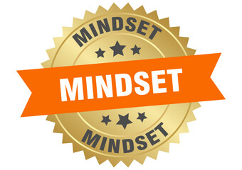 mindset. mindset round orange and gold label isolated on transparent background