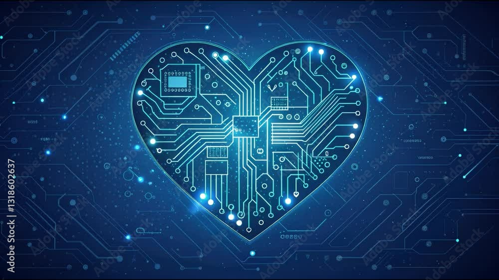 Aufkleber glowing heart shaped circuit board design fusion of technology and emotion against digital and elect