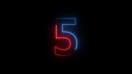A neon 5 text icon animation features vibrant, glowing letters that flicker and pulse with dynamic color transitions, creating a captivating, energetic effect in a futuristic style.