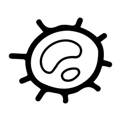 Spherical virus bacteria with hairs. Hand drawn doodle. Unicellular microorganism. Small living organism. Laboratory research under a microscope. Vector outline art illustration.