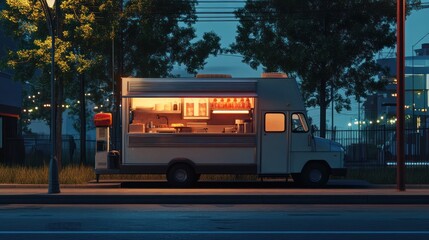 Obraz premium Night Food Truck Scene: Urban Serenity